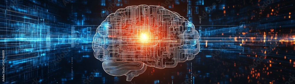 Aufkleber half biological brain merging with digital circuits, symbolizing the fusion of ai and human intellig