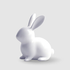 3D white ceramic easter bunny isolated. Render abstract rabbit icon porcelain. White chocolate bunny symbol. Easter holiday decor element. Vector illustration