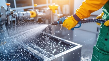 High-Pressure Cleaner in Use at Industrial Facility for Surface Cleaning