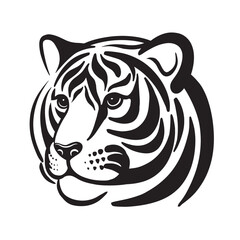 Tiger head logo emblem icon. Outline hand drawn sketch black and white vector illustration. Engraved style