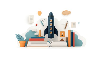 Rocket Launch Education Concept 3D Illustration