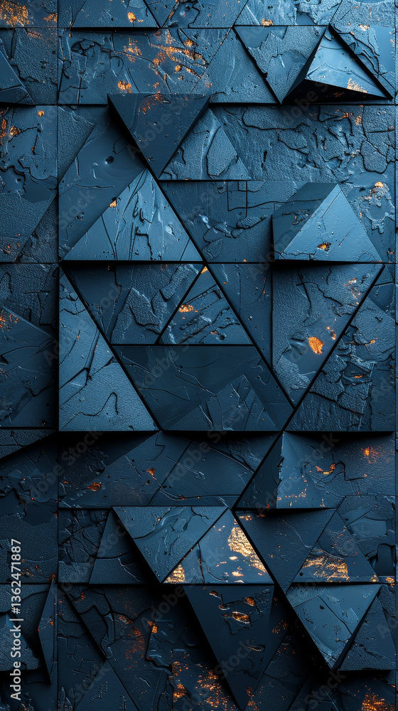 Poster futuristic high-tech wall design with 3d triangular tile pattern, dark abstract texture, modern geom