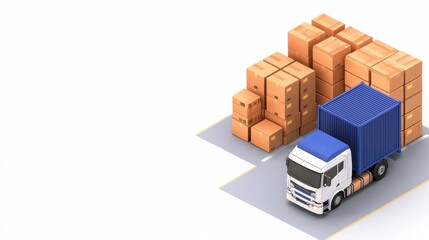 Delivery Truck with Cargo and Boxes for Shipping and Transportation
