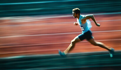 Athlete Sprinting Fast on Running Track with Motion Blur Effect