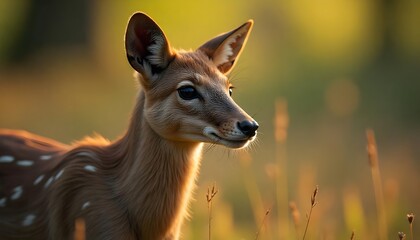 Fototapeta premium Captivating Deer Portrait Showcasing Nature's Beauty in Soft Golden Light
