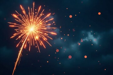 Obraz premium Dark sky fireworks explode in golden sparks, with festive bokeh and stars , celebration, explosion