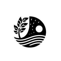 Yin-Yang Style Illustration: Symbolic Depiction of Nature's Duality, juxtaposing a lush tree with a rainy, moonlit nightscape.