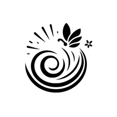 Stylized black and white logo featuring a butterfly with swirling lines, radial bursts, and a small flower, suggesting growth and motion.