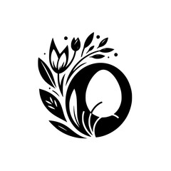 Minimalist Easter Illustration: A grayscale design featuring an egg within a circular black frame, embellished with botanical elements. The monochrome aesthetic highlights simplicity.