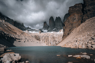 torres del paine, patagonia with clouds