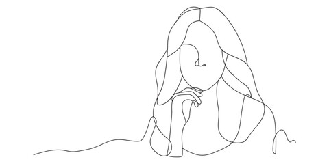 Continuous line drawing of Beauty girl face. Attractive young woman portrait female beauty. Black and white vector illustration