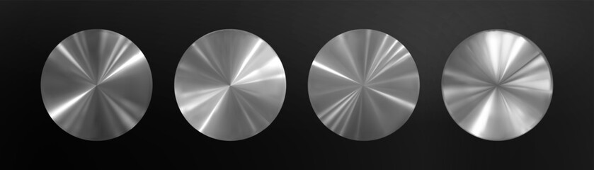 Сollection of holographic silver stickers. Aluminum Metallic Disks on Black Background