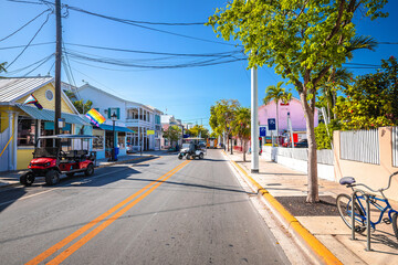 Key West, Florida. Colorful houses of famous Duval street in Key west view