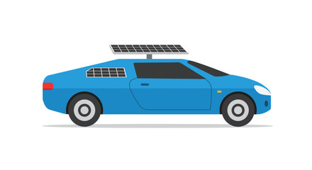 Blue solar-powered car in flat design style with modern features vector art