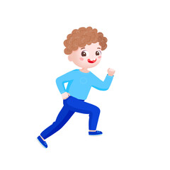 Happy cute little boy running so fast. Flat vector illustration isolated on white background