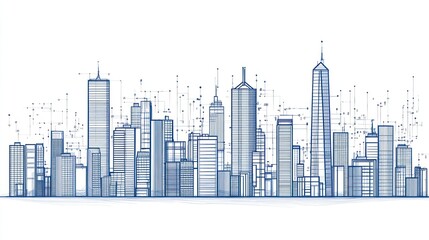 Fototapeta premium Abstract cityscape, urban skyline, digital illustration, architectural design, stock photo