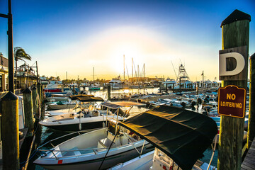 Florida, USA. Key West scenic harbor sunset view. Famous tourist spot in Florida Keys