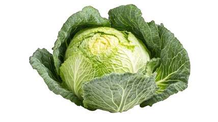 Fototapeta premium Fresh green cabbage with crisp leaves isolated on white background