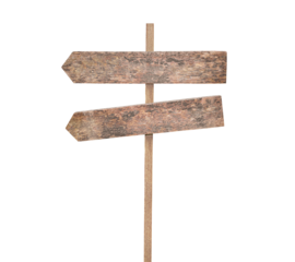 road sign consisting of two boards in the form of arrows, on a white isolated background