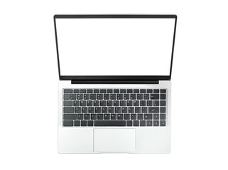 open laptop with blank screen, top view, on white isolated background