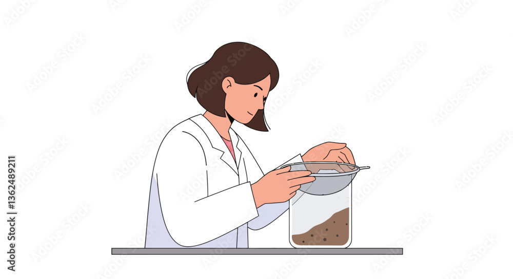 Aufkleber scientist examining soil sample in a flat and minimal vector art style