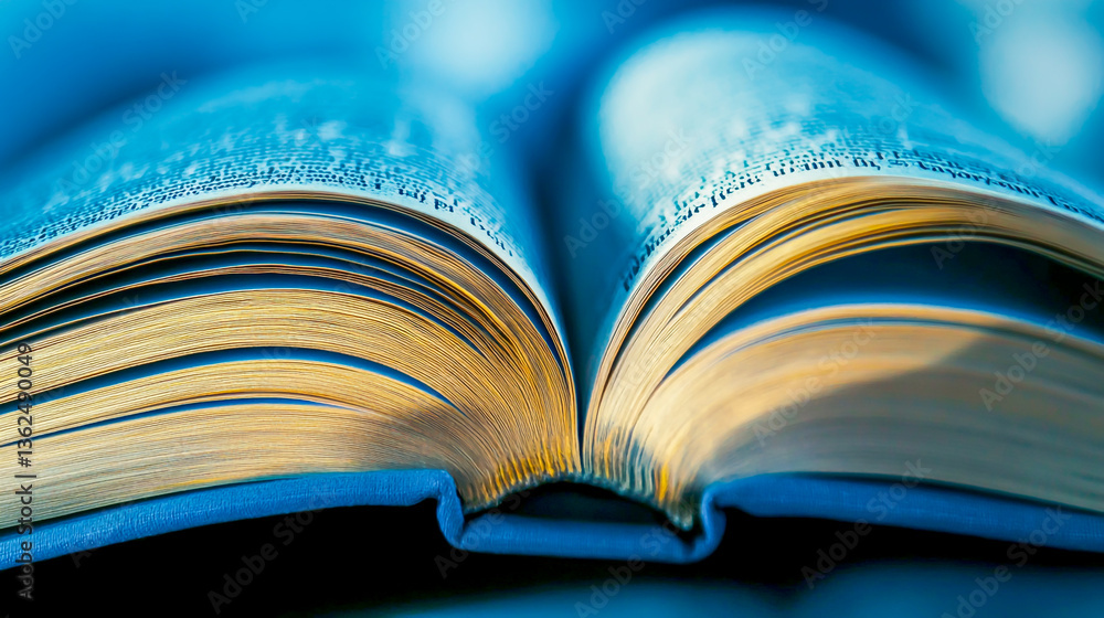 Aufkleber abstract close-up image of an open book with pages fluttering, showcasing intricate details and dyna