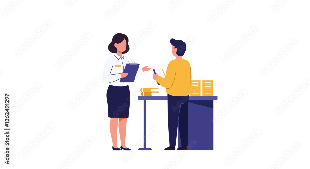 Poster professional interaction between two colleagues in flat design vector art