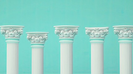 Obraz premium Five Elegant White Columns against a Mint Green Background
