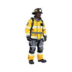 Afro American Firefighter in protective gear ready for action in urban setting at daytime during training exercises