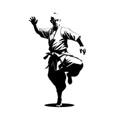 Fototapeta premium Shaolin Master Monk and Martial artist practicing balance and focus in a traditional pose during a training session