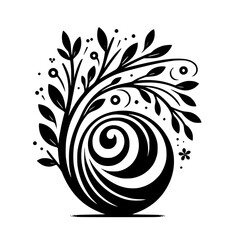 Elegant Black and White Design: A Stylized Tree of Life, with swirling abstract forms, leaves, and decorative elements. A balance of organic and geometric shapes.