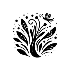 Elegant Black and White Floral Illustration with Butterfly Accenting a Modern, Minimalist, and Symmetrical Design on a White Background.