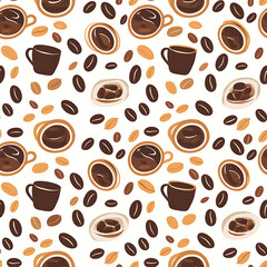 Obraz premium seamless pattern Realistic and artistic illustrations of coffee beans, brewing equipment, coffee cups for background or wallpaper