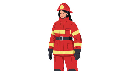 Fototapeta premium Firefighter character wearing bright red uniform in flat, minimal vector art