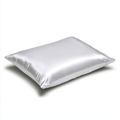 Luxurious Silver Silk Pillowcase Mockup Isolated on White Background Perfect for Sleep and Beauty Product Advertisements