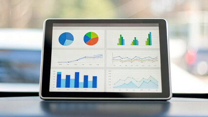 Dashboard displaying various data visualizations on a tablet.