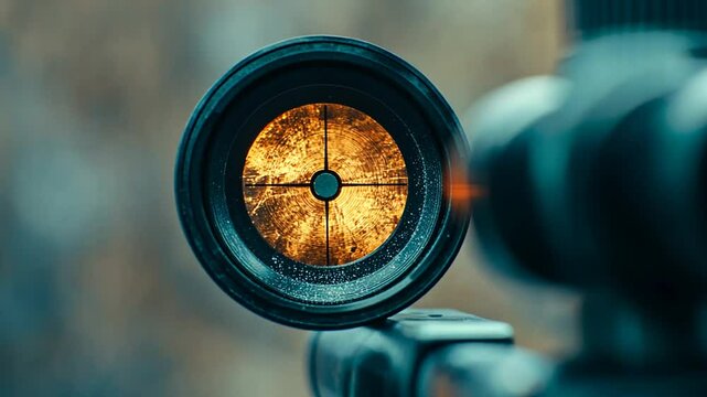 Focused Precision: A Macro Shot of a Rifle Scope with Detailed Reticle View