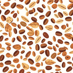 seamless pattern Realistic and artistic illustrations of coffee beans, brewing equipment, coffee cups for background or wallpaper