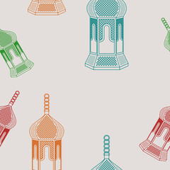 Editable Outline Style Arab Lamps Vector Illustration With Various Colors as Seamless Pattern for Creating Background of Islamic Occasional Theme Such as Ramadan and Eid or Arab Culture