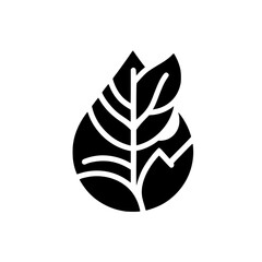Abstract black and white botanical illustration featuring a stylized leaf composed of organic curves and lines.