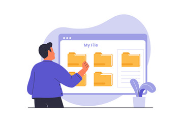 Digital File Organization and Data Storage Folder Illustration. Illustrations for websites, landing pages, mobile apps, posters and banners