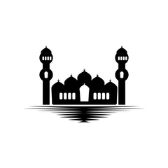 Mosque silhouette icon vector illustration in black, on a white background.	