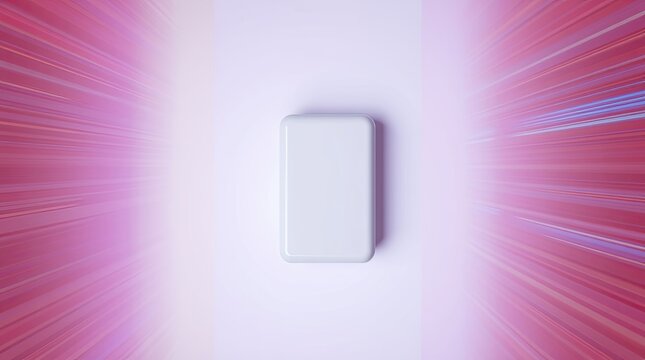 Central white rectangular object with radiating pink light streaks - Powered by Adobe