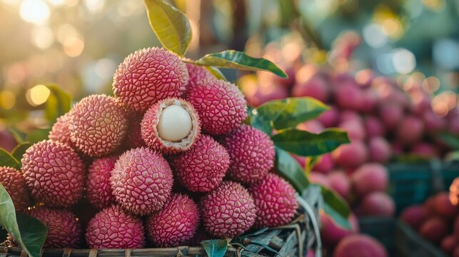 A basket full of red limes with one of them open