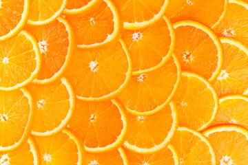 Orange fruit pattern. Orange slices close-up. Top view.