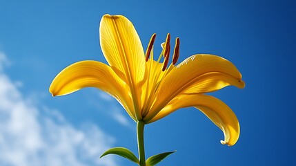 青空に向かって咲く黄色いユリの花