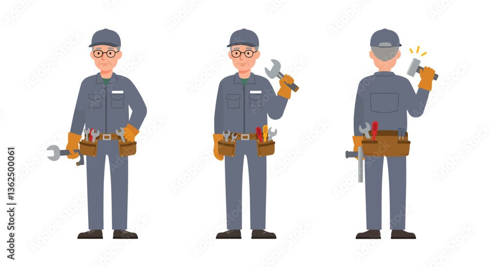 Poster mechanic character transformation in flat design vector art