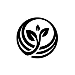 Minimalist Black and White Logo: a stylized sprout within a circular design, evoking concepts of growth, sustainability, and organic beauty.