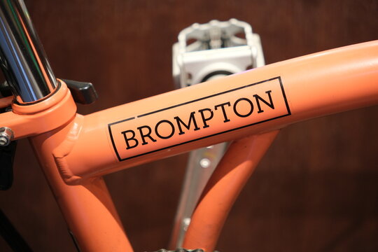 Shanghai,China-July 20th 2024: Brompton brand logo on bike