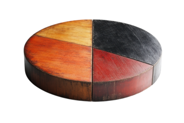 A captivating circular wooden puzzle, rich with warm earthy tones and contrasting colors, representing the harmony of diverse elements in a beautifully crafted design.
